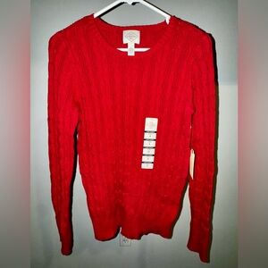 BNWT St John’s Bay Crew Classic Cable Knit LS Sweater - Rumba Red - S